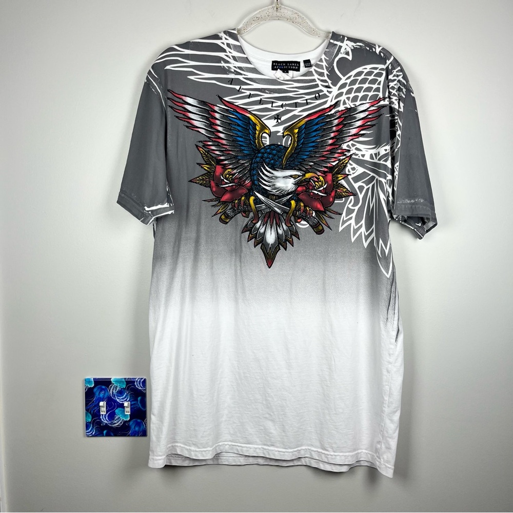 Affliction T Shirt Black Label Eagle Heart Dagger Double Sided Gothic Y2K Large